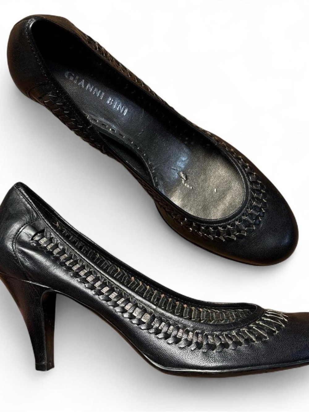 Black Leather Kitten Heels by Gianni Bini